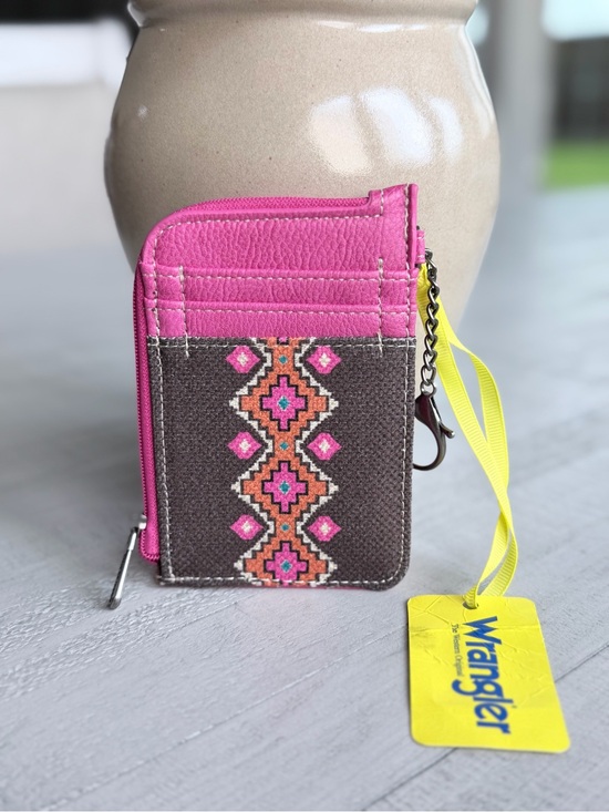 Wrangler Handbags - Wrangler Card Holder Wallet Keychain Coin Purse NWT Hot Pink and Brown Aztec